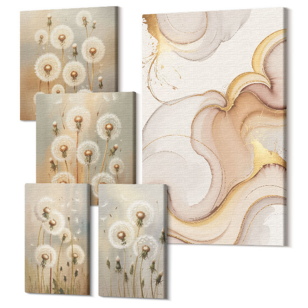 Tablou din 5 piese Motive florale în nuanțe delicate ale naturii