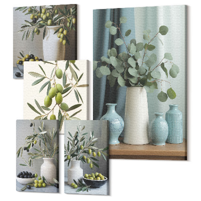 Set tablouri 5 piese Măsline verzi și flori în stil scandinav