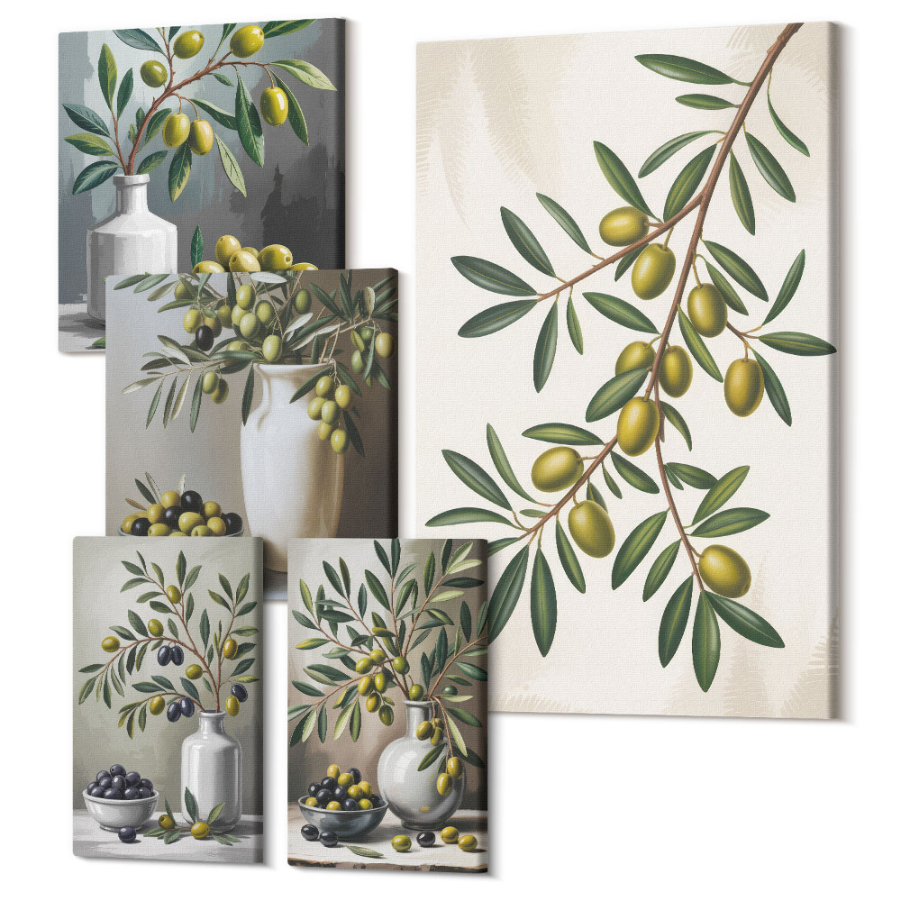 Tablouri canvas set 5 piese Accente rustice de măsline pentru interioare