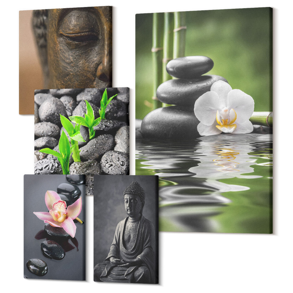 Set tablouri 5 piese Atmosferă zen relaxantă cu pietre și flori