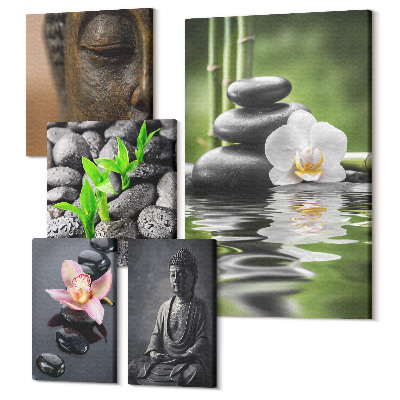 Set tablouri 5 piese Atmosferă zen relaxantă cu pietre și flori
