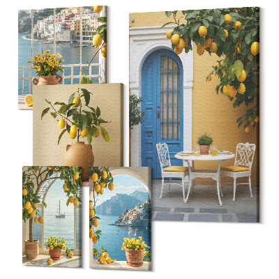 Tablou din 5 piese Inspirații de lămâie într-un stil mediteranean însorit