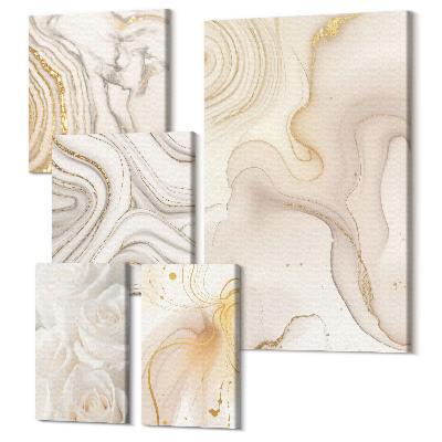 Tablou din 5 piese Compoziții abstracte în nuanțe de bej și alb