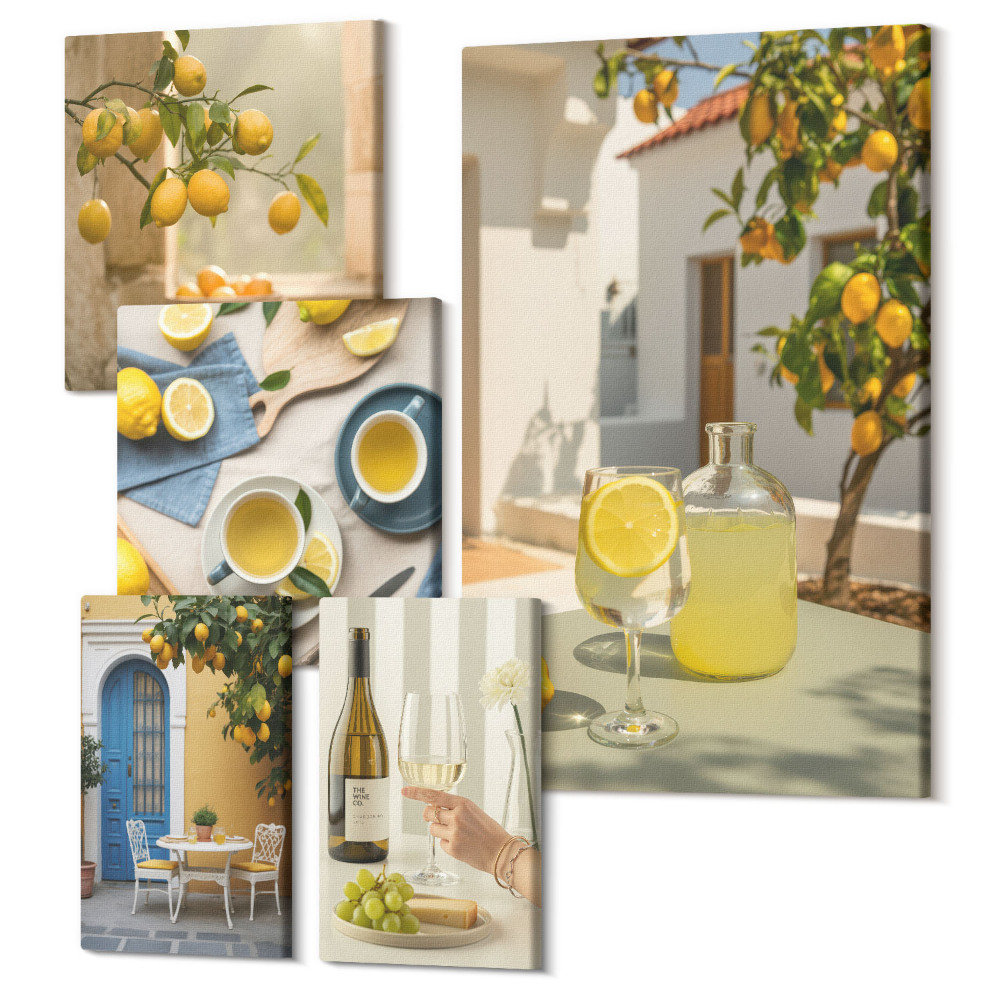 Set tablouri 5 piese Tema rustică de lămâie pentru bucătărie