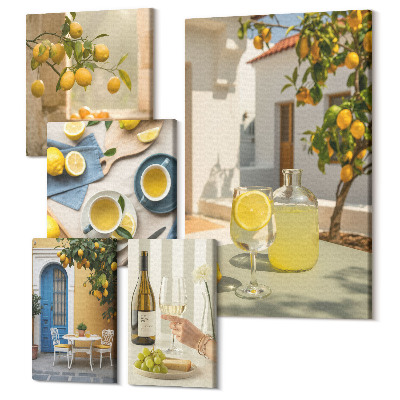 Set tablouri 5 piese Tema rustică de lămâie pentru bucătărie