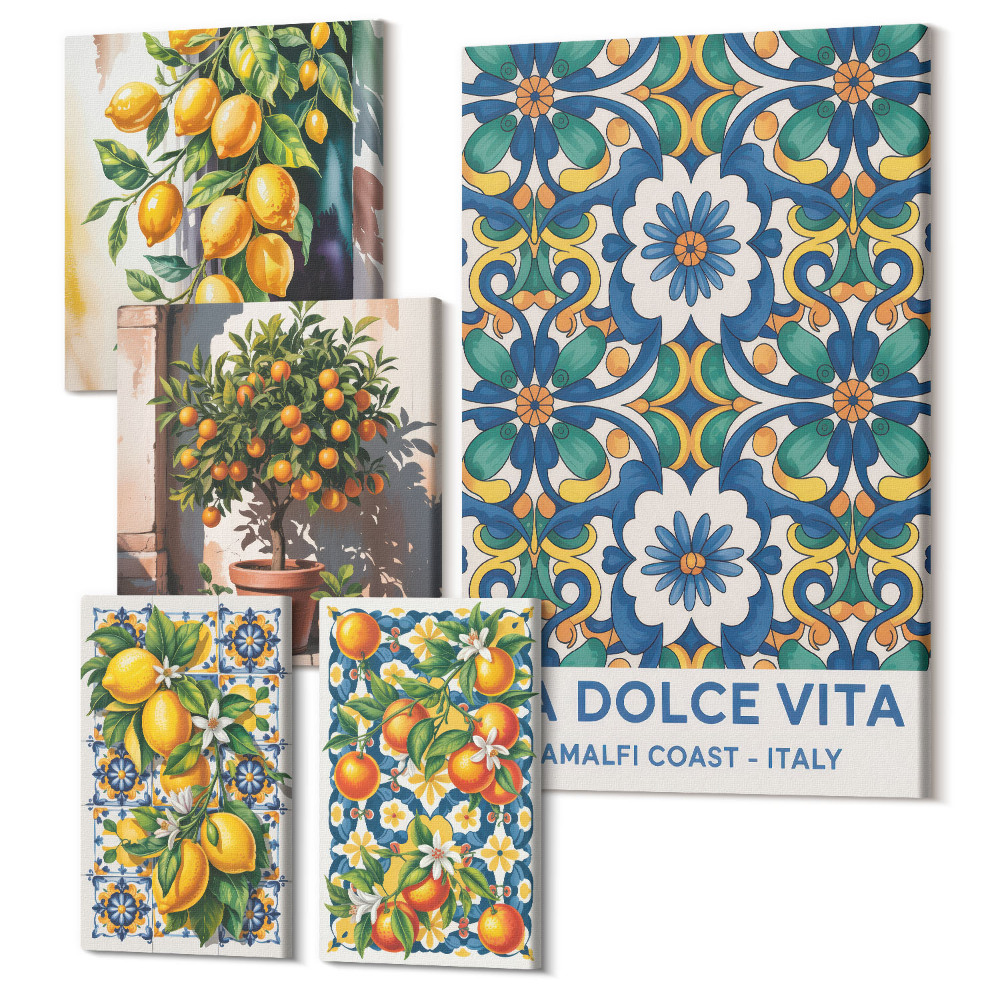Tablouri canvas set 5 piese Citrice italiene decoratiuni colorate in stil Amalfi