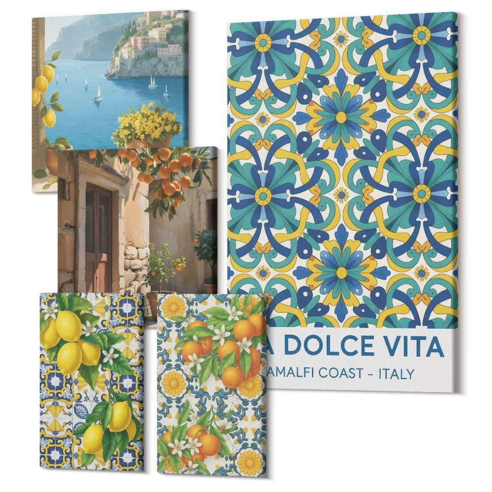 Tablou din 5 piese Inspirație italiană din citrice și flori Amalfi