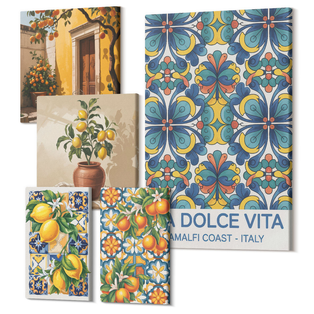 Set tablouri 5 piese Motive italiene de citrice în stil mediteranean