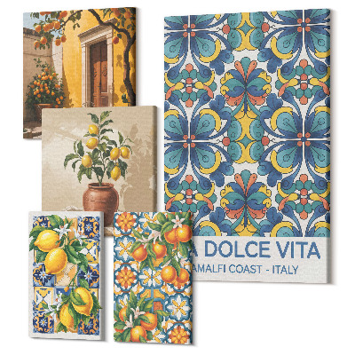 Set tablouri 5 piese Motive italiene de citrice în stil mediteranean