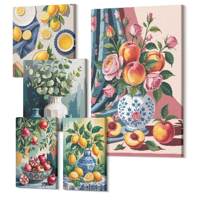 Tablouri canvas set 5 piese Aranjamente vintage florale si fructe