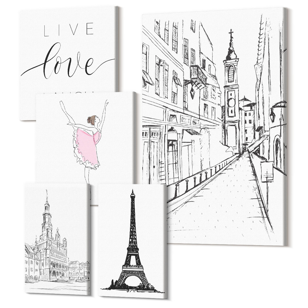 Tablou din 5 piese Inspirație elegantă cu accente și citate pariziene