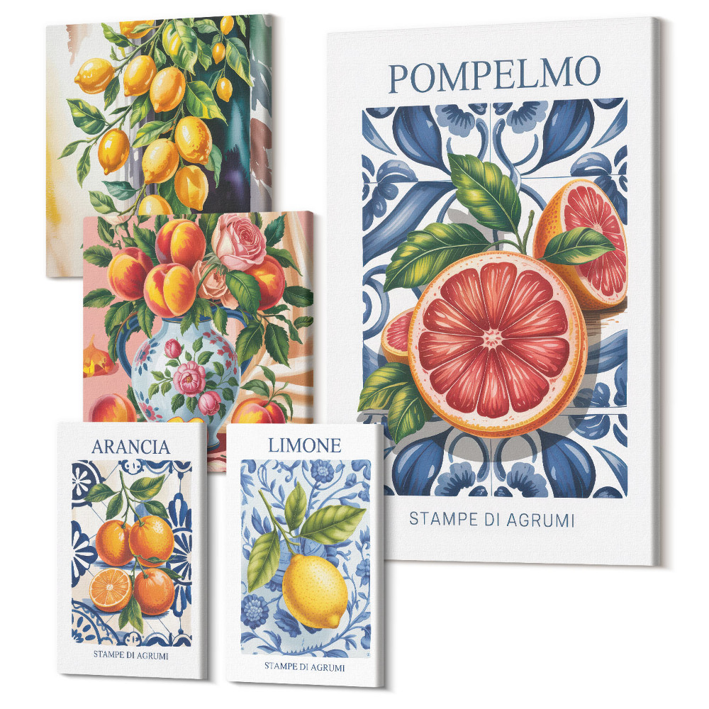 Tablouri canvas set 5 piese Accente însorite cu citrice într-un stil vintage