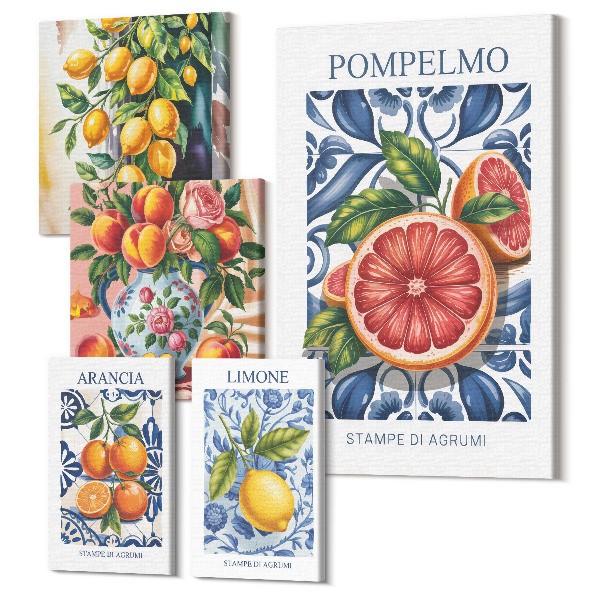 Tablouri canvas set 5 piese Accente însorite cu citrice într-un stil vintage