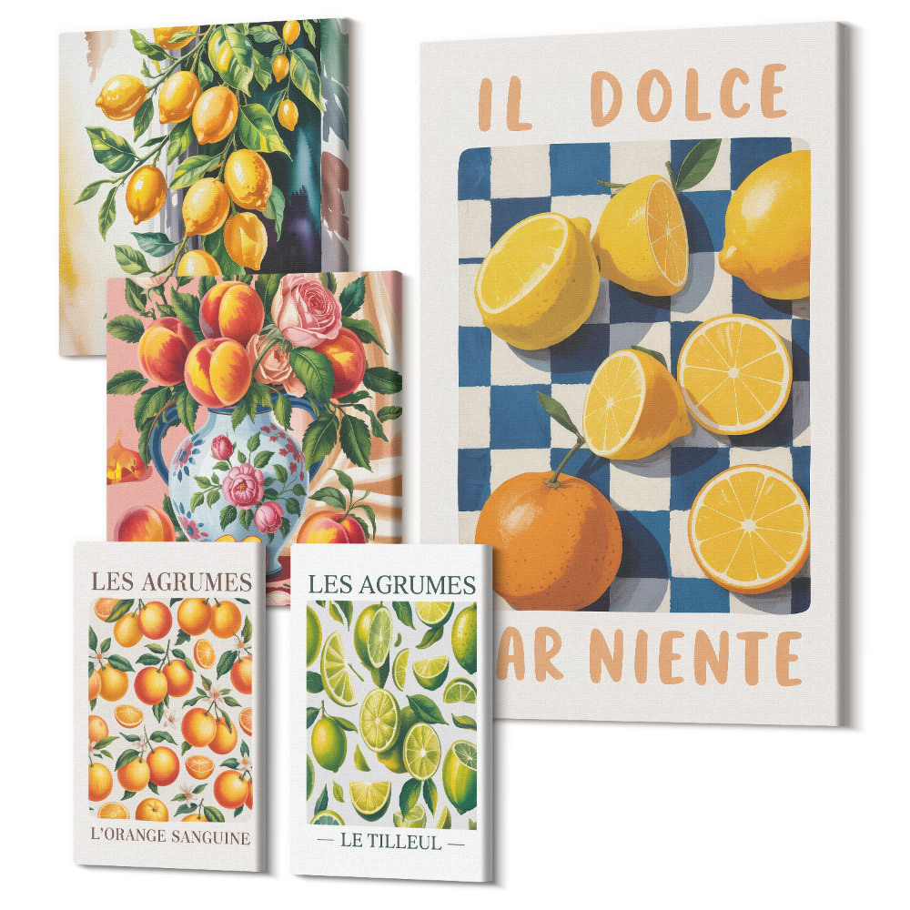 Set tablouri 5 piese Citrice retro inspirații pentru bucătărie
