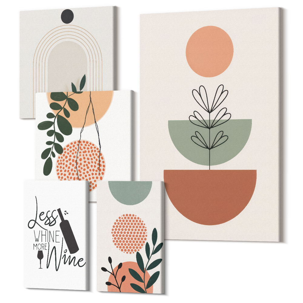 Tablouri canvas set 5 piese Decoratiuni elegante cu motive vegetale si sloganuri