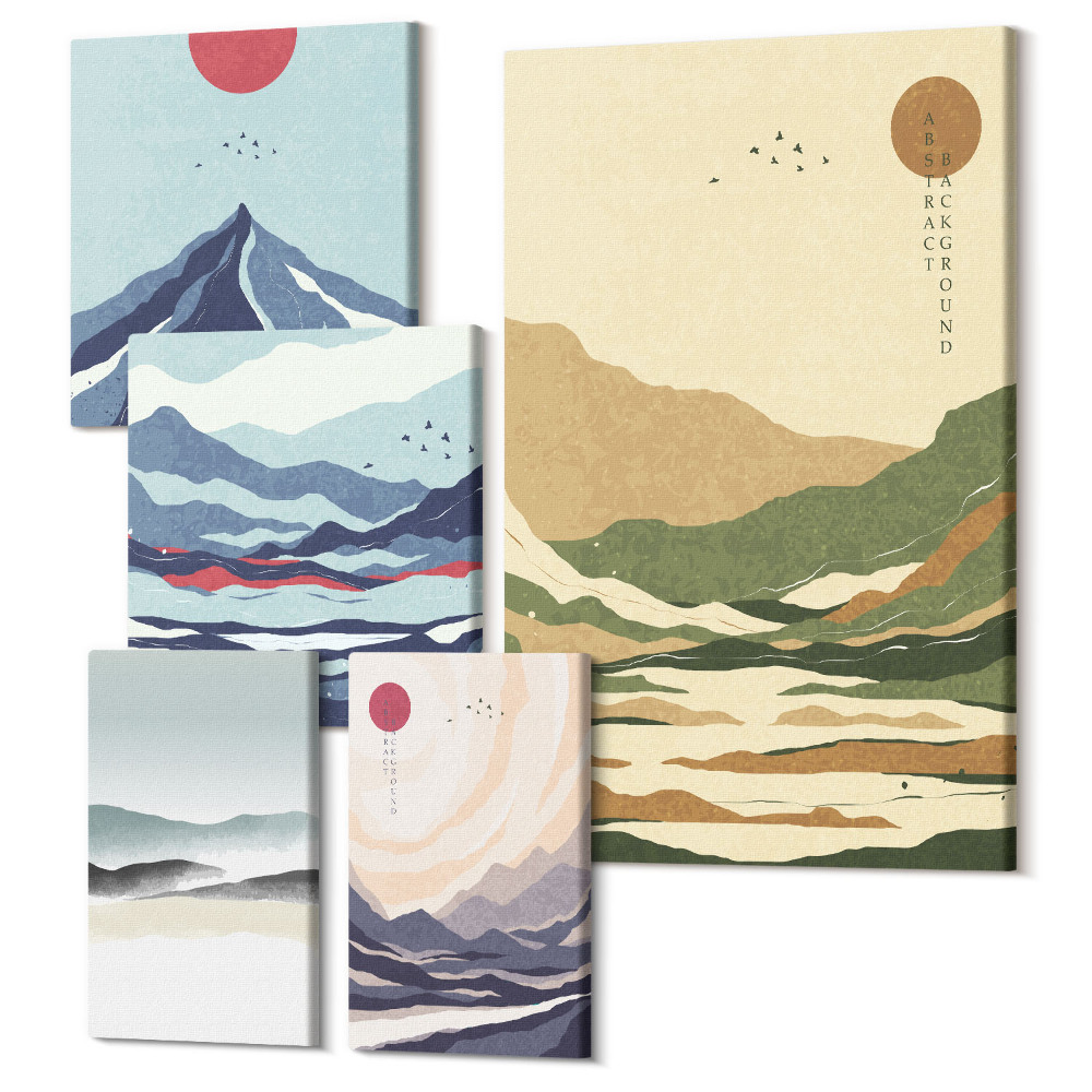 Tablouri canvas set 5 piese Peisaje montane cu motive naturale minimaliste