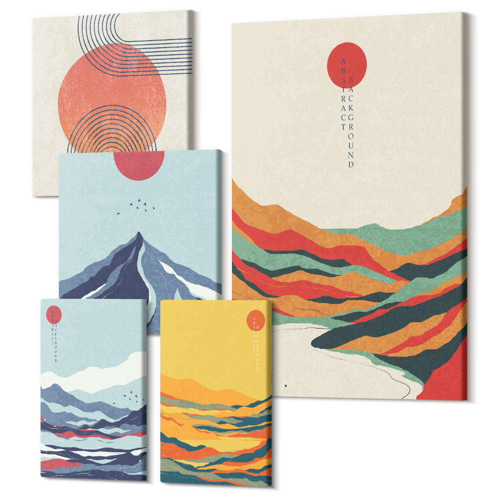 Tablou din 5 piese Peisaje montane abstracte cu forme geometrice