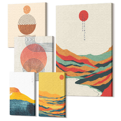 Tablouri canvas set 5 piese Peisaje abstracte cu forme geometrice și culori