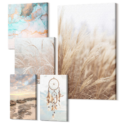 Tablouri canvas set 5 piese Peisaje naturale cu motive boho și accente etnice