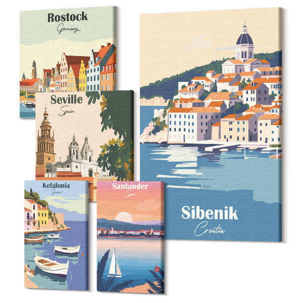 Tablouri canvas set 5 piese Peisaje ale orașelor portuare și de coastă europene