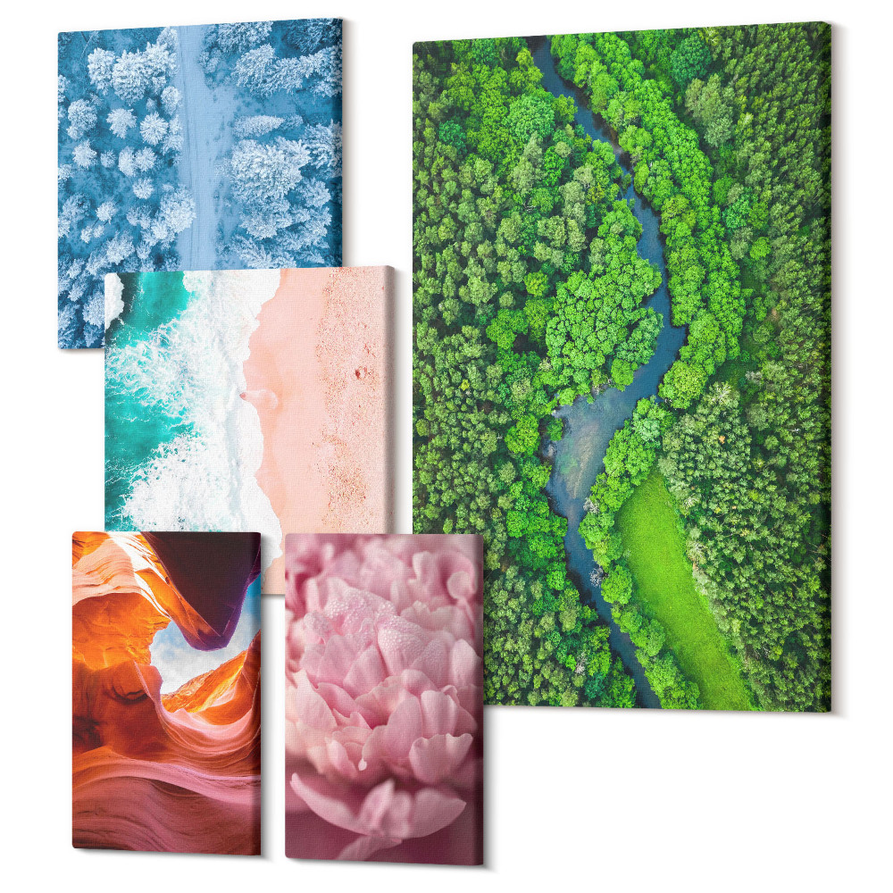 Set tablouri 5 piese Peisaje verzi naturale în combinație armonioasă