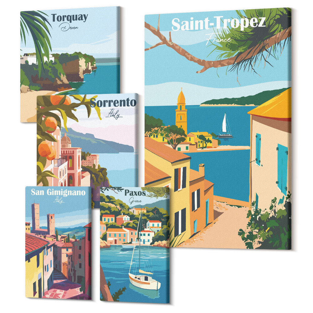 Tablou din 5 piese Peisaje ale orașelor europene de pe litoral