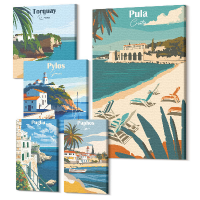 Set tablouri 5 piese Peisaje de coastă cu locuri fermecătoare din Europa