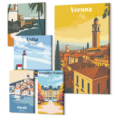 Tablouri canvas set 5 piese Peisaje ale orașelor europene cu faruri și palate