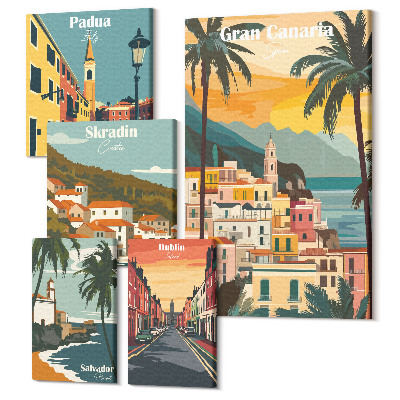 Tablouri canvas set 5 piese Peisaje ale orașelor europene și priveliști pitorești