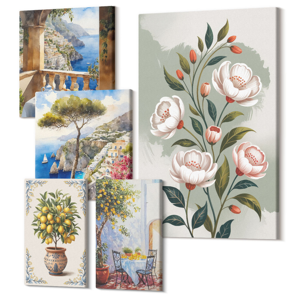 Tablou din 5 piese Motive florale și vederi ale peisajelor pitorești