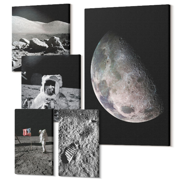 Tablou din 5 piese Peisaje lunare cu astronauți și explorarea spațiului