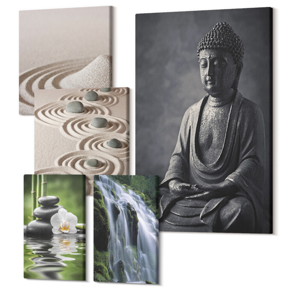 Set tablouri 5 piese Teme Zen relaxante cu natura și un mesaj budist