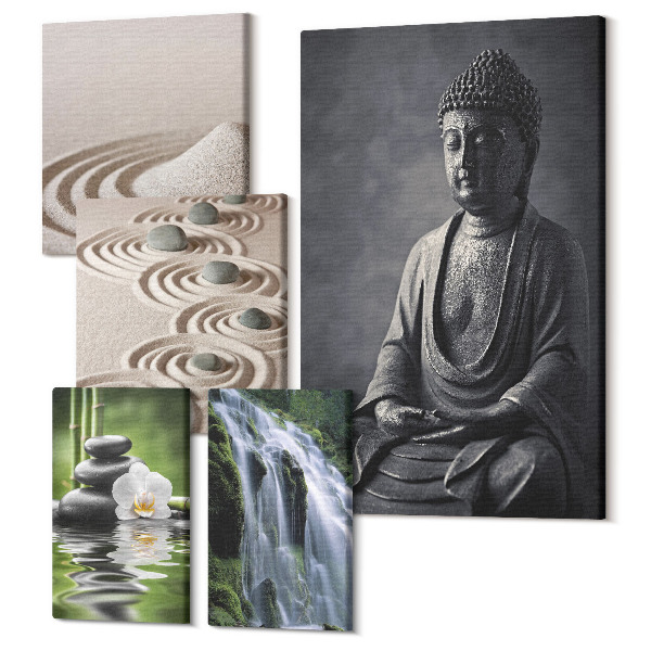 Set tablouri 5 piese Teme Zen relaxante cu natura și un mesaj budist