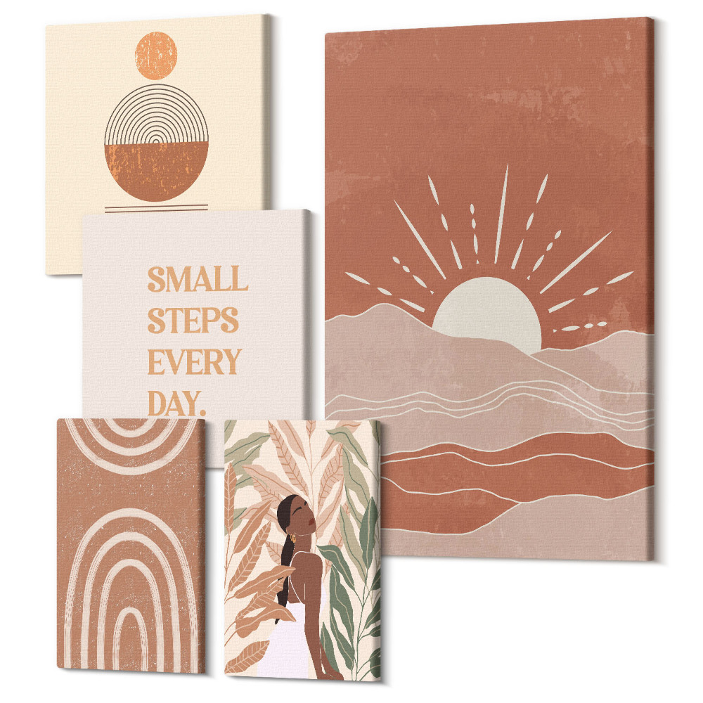 Tablouri canvas set 5 piese Stilul boho inspirat din natură și sloganuri pozitive