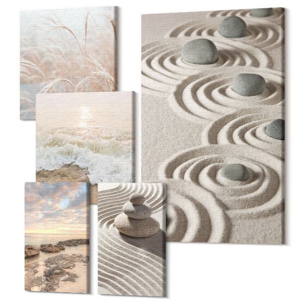 Tablouri canvas set 5 piese Peisaje naturale relaxante cu pietre și valuri ale mării