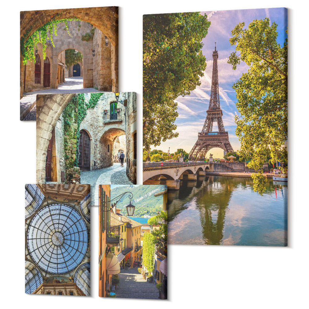 Set tablouri 5 piese Vederi fermecătoare ale orașelor și arhitecturii europene