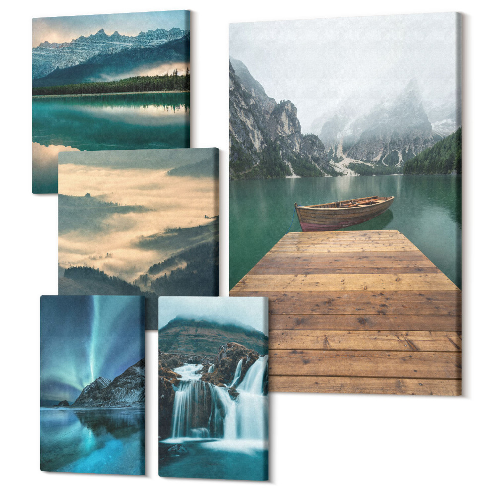 Tablouri canvas set 5 piese Peisaje naturale cu cascade și munți în fundal