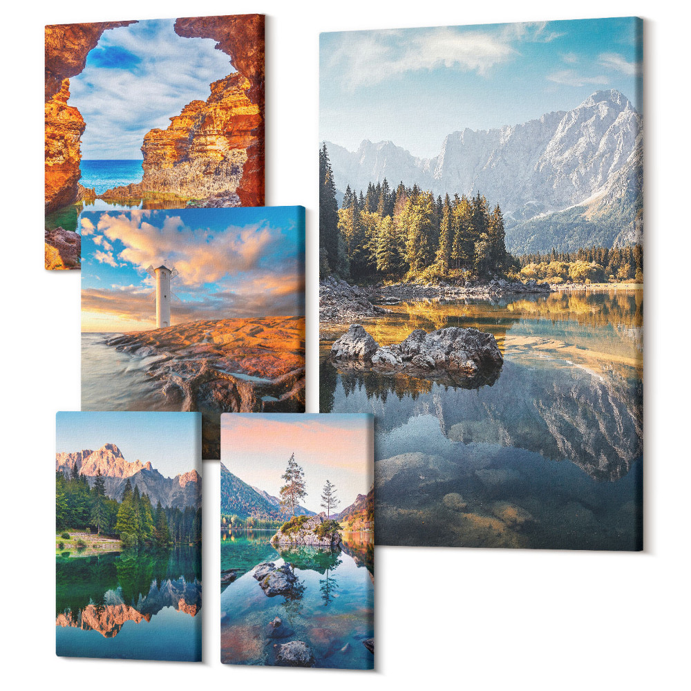 Tablou din 5 piese Peisaje naturale de munte și apă cu vederi frumoase
