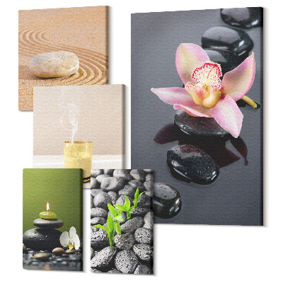 Tablou din 5 piese Motive zen relaxante cu pietre și flori de orhidee