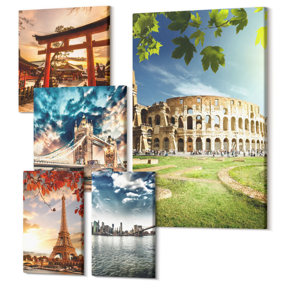 Tablouri canvas set 5 piese Icoane arhitecturale din întreaga lume