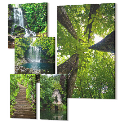 Set tablouri 5 piese Peisaje verzi de cascade și poteci forestiere