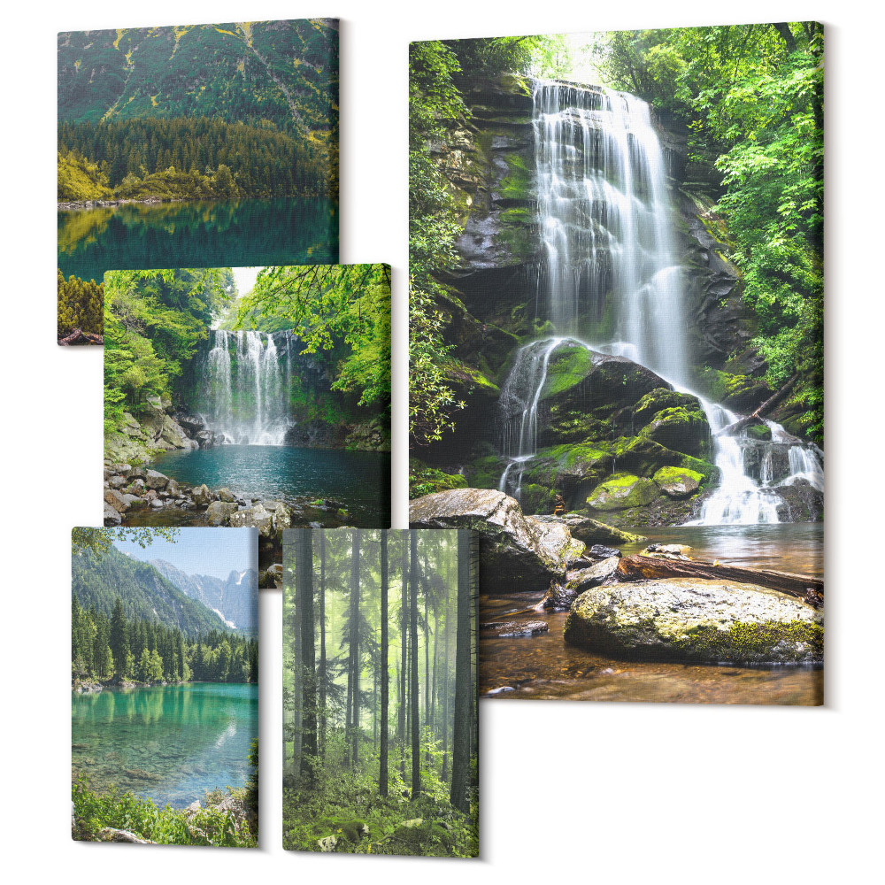 Tablouri canvas set 5 piese Cascade și peisaje forestiere înconjurate de natură