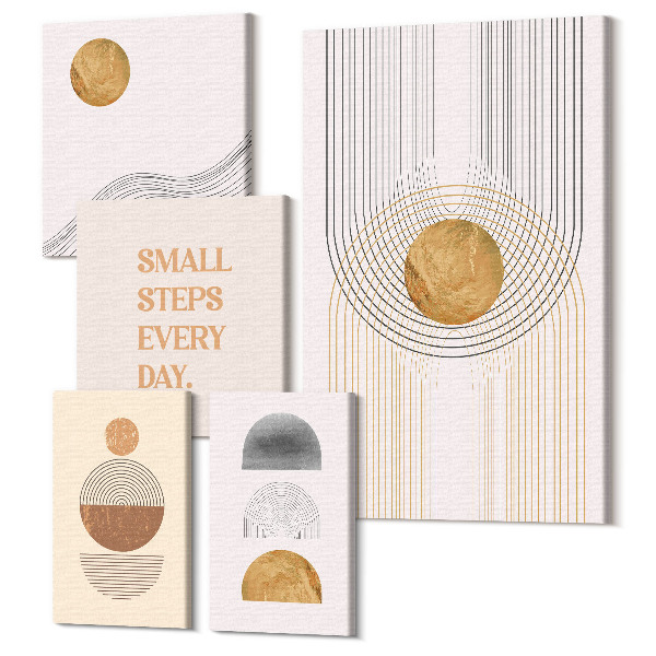 Set tablouri 5 piese Compoziții abstracte cu forme geometrice și text