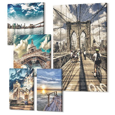 Tablou din 5 piese Peisaje urbane cu poduri și clădiri celebre