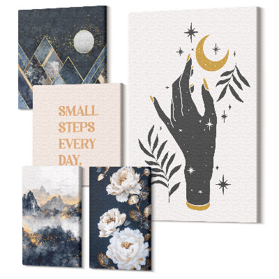 Tablouri canvas set 5 piese Stilul boho inspirat din natură și mesaje pozitive