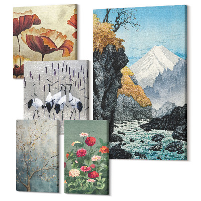 Tablouri canvas set 5 piese Peisaje naturale cu flori și vederi la munte