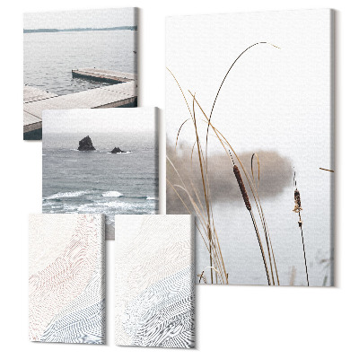 Tablouri canvas set 5 piese Peisaje minimaliste de litoral cu valuri blânde