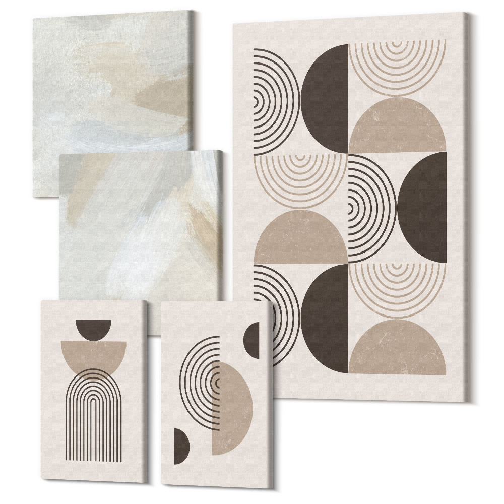 Tablou din 5 piese Forme geometrice abstracte în culori discrete