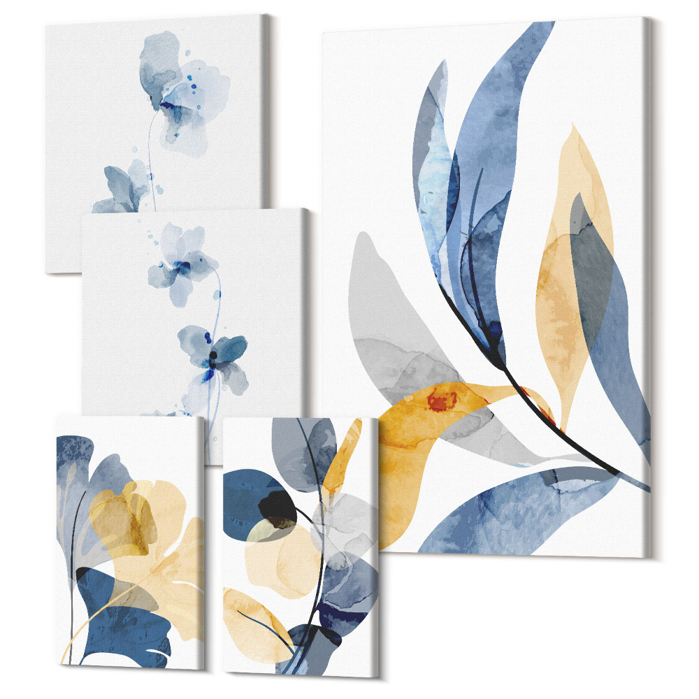 Tablouri canvas set 5 piese Motive vegetale in nuante pastelate pentru interioare