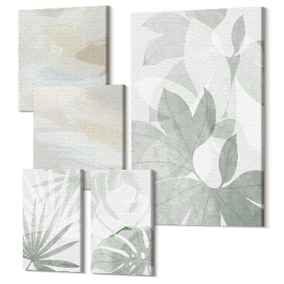 Tablou din 5 piese Motive vegetale în gri și alb discret